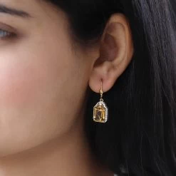 Brazilian Citrine And White Zircon Lever Back Earrings In Platinum Over Sterling Silver 11.15 Ctw -Jewelry store 7544955 2