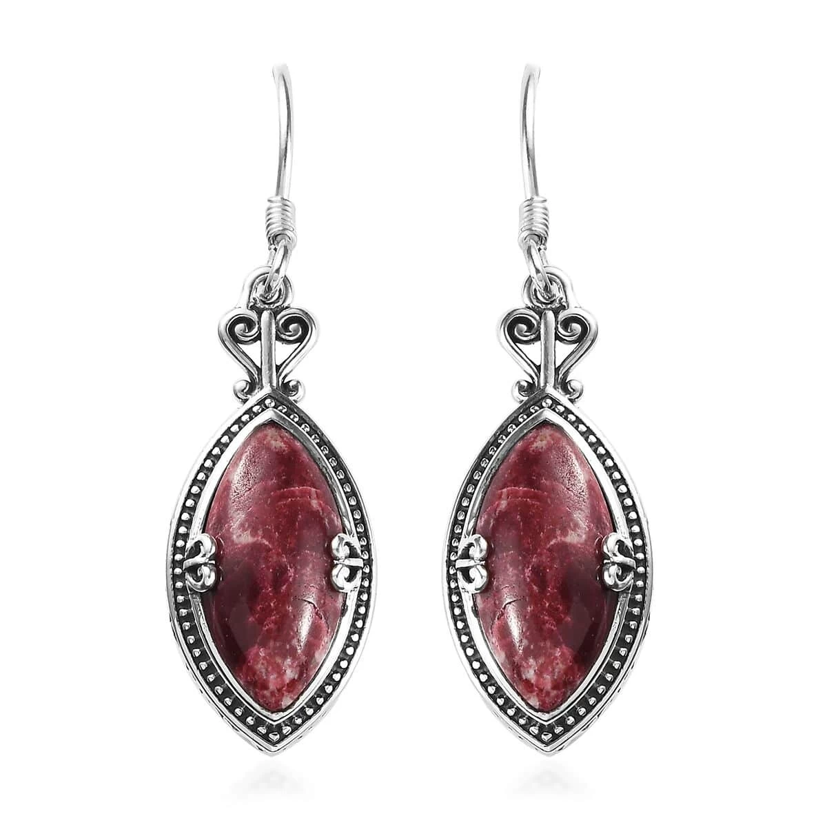 Artisan Crafted Norwegian Thulite Dangling Earrings In Sterling Silver 15.65 Ctw 3 Artisan Crafted Norwegian Thulite Dangling Earrings In Sterling Silver 15.65 Ctw