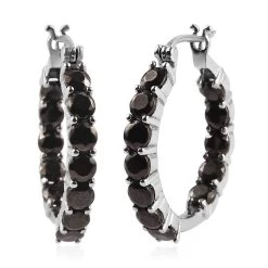 Elite Shungite Hoop Earrings In Stainless Steel 4.15 Ctw , Tarnish-Free, Waterproof, Sweat Proof Jewelry