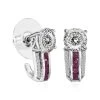120 Facets Moissanite And Niassa Ruby (FF) J-Hoop Earrings In Platinum Over Sterling Silver 3.00 Ctw -Jewelry store 7547231