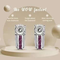 120 Facets Moissanite And Niassa Ruby (FF) J-Hoop Earrings In Platinum Over Sterling Silver 3.00 Ctw 12 120 Facets Moissanite And Niassa Ruby (FF) J-Hoop Earrings In Platinum Over Sterling Silver 3.00 Ctw -Jewelry store 7547231 3