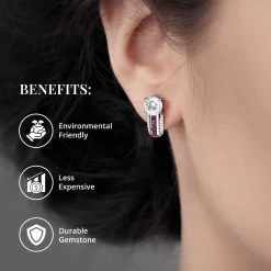 120 Facets Moissanite And Niassa Ruby (FF) J-Hoop Earrings In Platinum Over Sterling Silver 3.00 Ctw 13 120 Facets Moissanite And Niassa Ruby (FF) J-Hoop Earrings In Platinum Over Sterling Silver 3.00 Ctw -Jewelry store 7547231 4