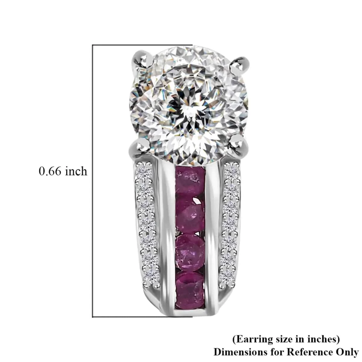 120 Facets Moissanite And Niassa Ruby (FF) J-Hoop Earrings In Platinum Over Sterling Silver 3.00 Ctw 9 120 Facets Moissanite And Niassa Ruby (FF) J-Hoop Earrings In Platinum Over Sterling Silver 3.00 Ctw - Image 7