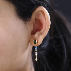 Mixed Gemstones And Shapes Dangle Earrings In Vermeil Yellow Gold Over Sterling Silver 2.35 Ctw -Jewelry store 7547237 2