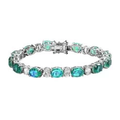 Peacock Quartz (Triplet) And White Zircon Tennis Bracelet In Platinum Over Sterling Silver (6.50 In) 27.75 Ctw