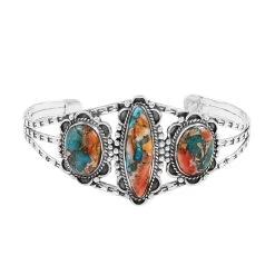 Santa Fe Style Spiny Turquoise Cuff Bracelet In Sterling Silver (6.50 In) 22.50 Ctw