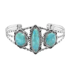 Santa Fe Style Kingman Turquoise Cuff Bracelet In Sterling Silver (6.50 In) 22.50 Ctw