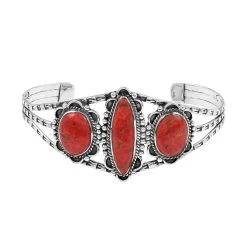 Santa Fe Style Plum Coral Cuff Bracelet In Sterling Silver (6.50 In) 22.50 Ctw