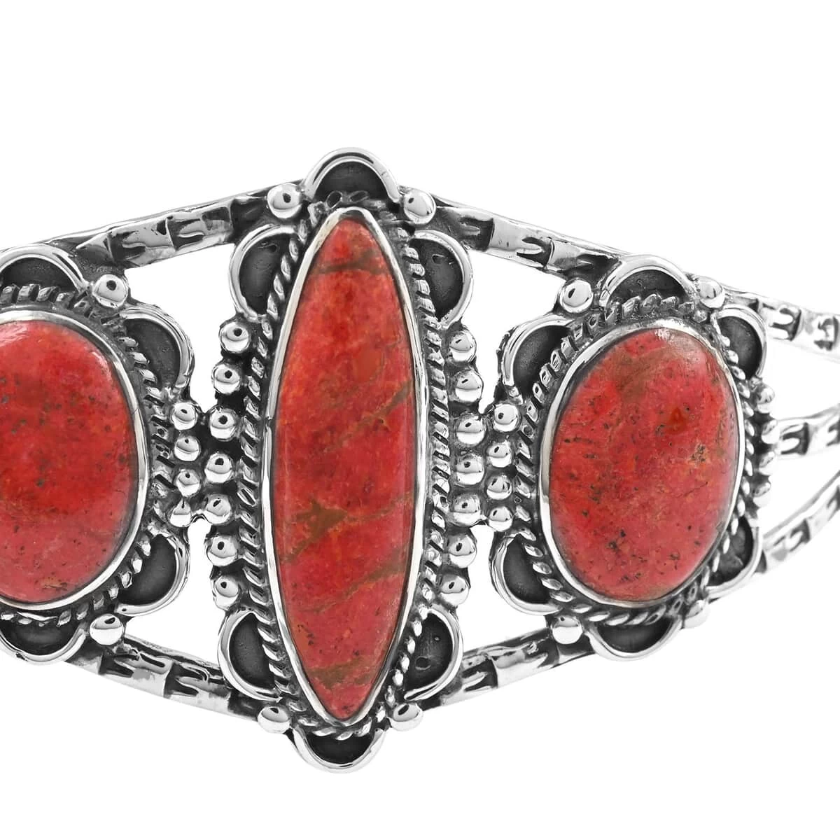 Santa Fe Style Plum Coral Cuff Bracelet In Sterling Silver (6.50 In) 22.50 Ctw 5 Santa Fe Style Plum Coral Cuff Bracelet In Sterling Silver (6.50 In) 22.50 Ctw - Image 3