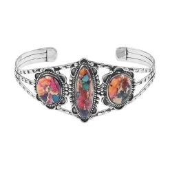 Santa Fe Style Rainbow Turquoise Cuff Bracelet In Sterling Silver (6.50 In) 22.50 Ctw
