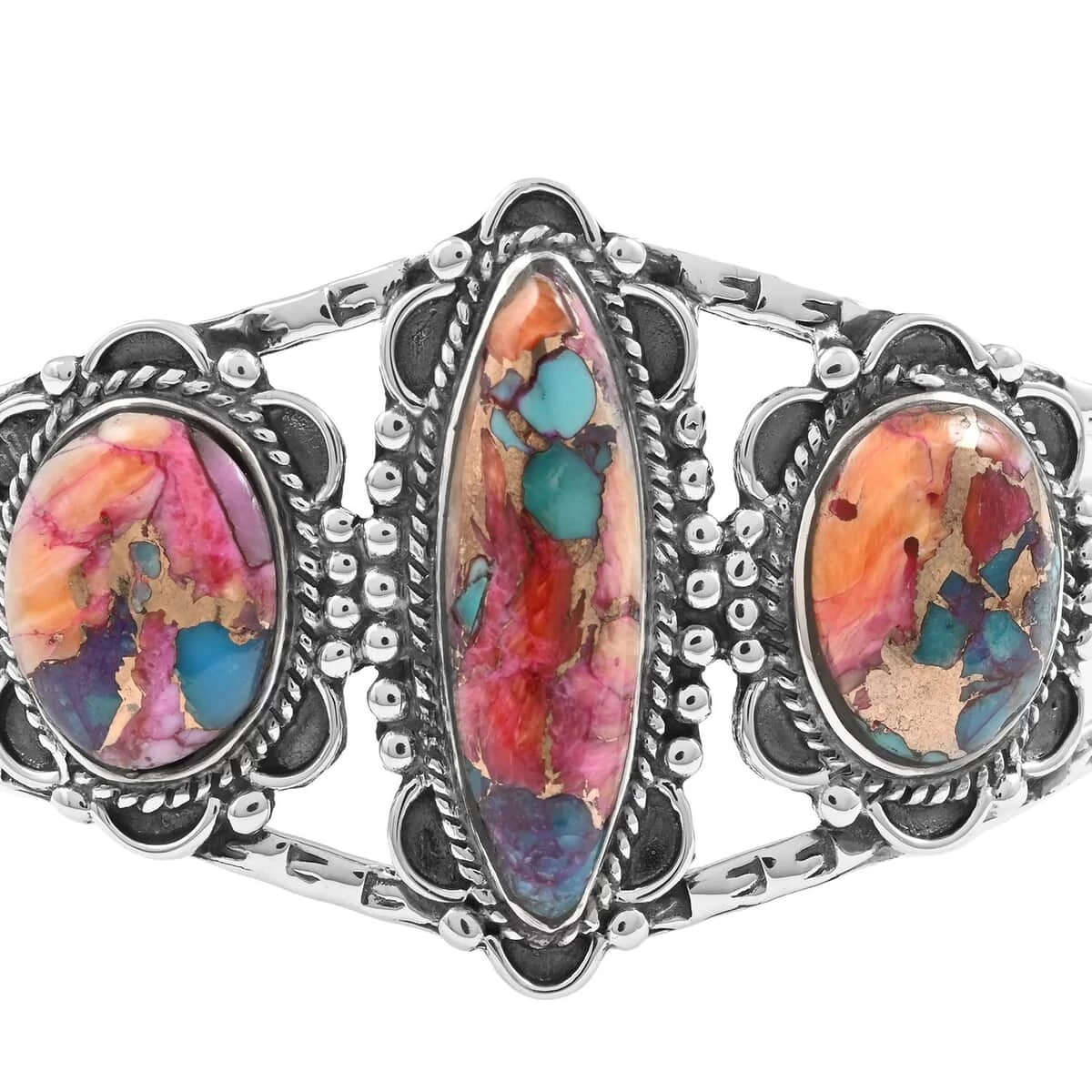Santa Fe Style Rainbow Turquoise Cuff Bracelet In Sterling Silver (6.50 In) 22.50 Ctw 5 Santa Fe Style Rainbow Turquoise Cuff Bracelet In Sterling Silver (6.50 In) 22.50 Ctw - Image 3