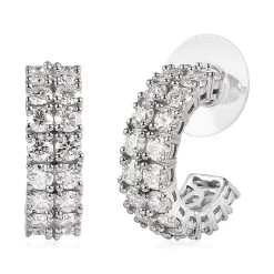 Moissanite Half Hoop Earrings In Platinum Over Sterling Silver 4.90 Ctw