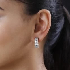 Moissanite Half Hoop Earrings In Platinum Over Sterling Silver 4.90 Ctw -Jewelry store 7547792 2