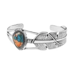 Santa Fe Style Spiny Turquoise Cuff Bracelet In Sterling Silver (6.50 In) 7.00 Ctw