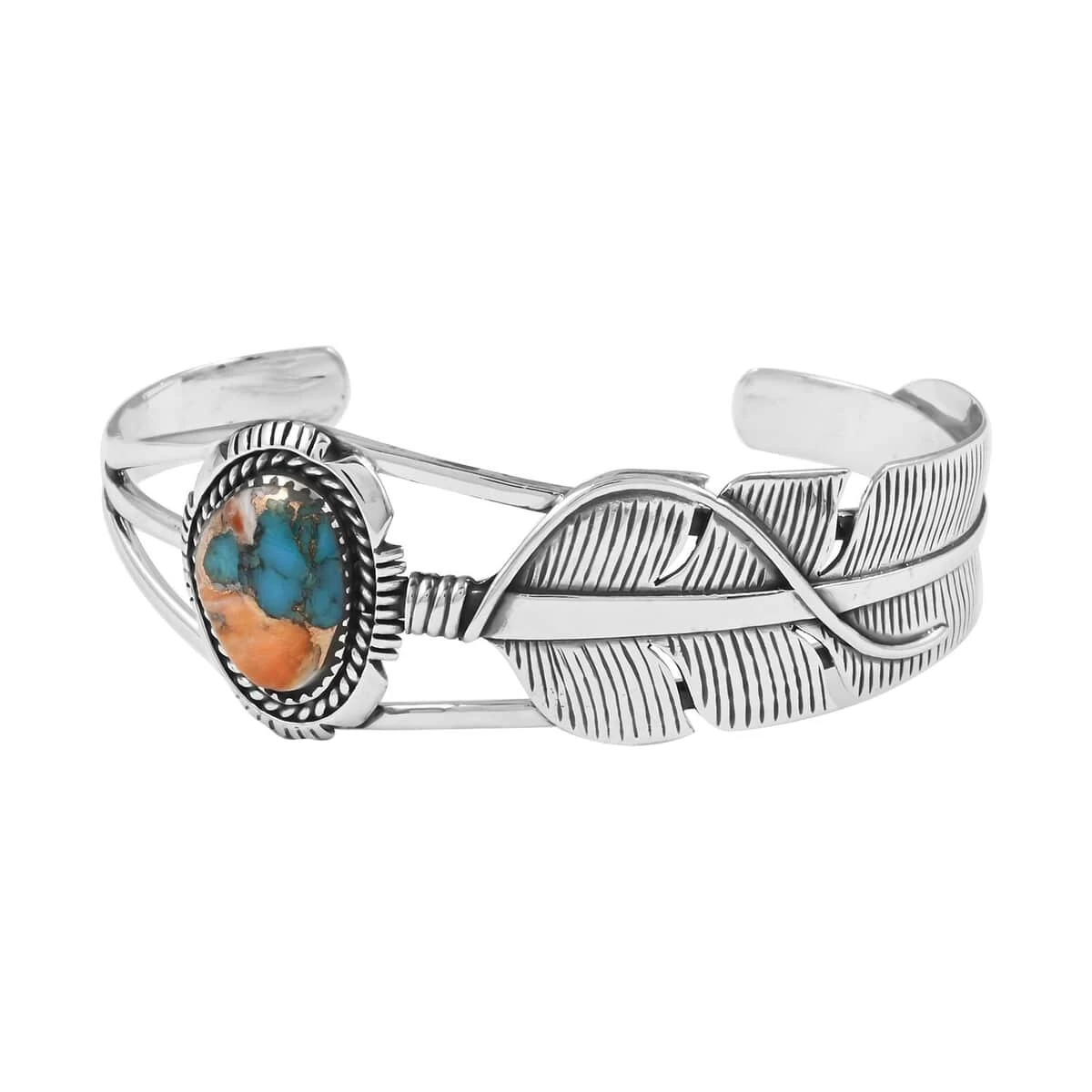 Santa Fe Style Spiny Turquoise Cuff Bracelet In Sterling Silver (6.50 In) 7.00 Ctw 3 Santa Fe Style Spiny Turquoise Cuff Bracelet In Sterling Silver (6.50 In) 7.00 Ctw