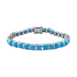 Premium Sleeping Beauty Turquoise Tennis Bracelet, Turquoise Bracelet, Platinum Over Sterling Silver Bracelet, Turquoise Jewelry, Gift For Her (8.00 In) 19.10 Ctw