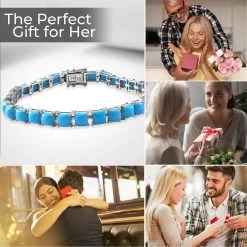 Premium Sleeping Beauty Turquoise Tennis Bracelet, Turquoise Bracelet, Platinum Over Sterling Silver Bracelet, Turquoise Jewelry, Gift For Her (8.00 In) 19.10 Ctw -Jewelry store 7548106 3