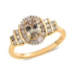 AAA Turkizite And Diamond Halo Ring In Vermeil Yellow Gold Over Sterling Silver 0.85 Ctw