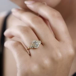 AAA Turkizite And Diamond Halo Ring In Vermeil Yellow Gold Over Sterling Silver 0.85 Ctw -Jewelry store 7548289 2