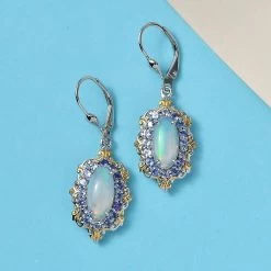 Premium Ethiopian Welo Opal And Tanzanite Lever Back Earrings In Vermeil YG And Platinum Over Sterling Silver 4.25 Ctw 10 Premium Ethiopian Welo Opal And Tanzanite Lever Back Earrings In Vermeil YG And Platinum Over Sterling Silver 4.25 Ctw -Jewelry store 7548302 2