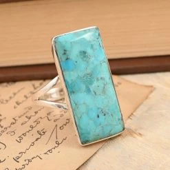 Santa Fe Style Kingman Turquoise Ring In Sterling Silver 10.50 Ctw -Jewelry store 7548390 1