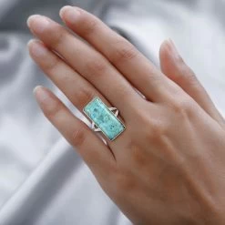 Santa Fe Style Kingman Turquoise Ring In Sterling Silver 10.50 Ctw -Jewelry store 7548390 2