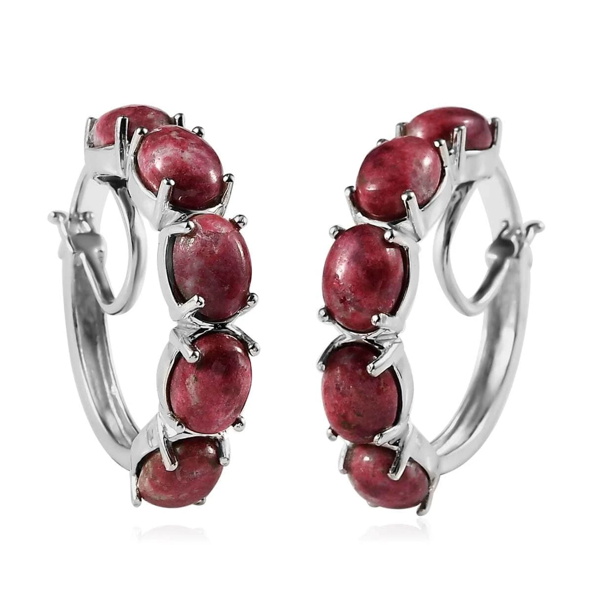 Karis Norwegian Thulite Hoop Earrings In Platinum Bond 12.25 Ctw 3 Karis Norwegian Thulite Hoop Earrings In Platinum Bond 12.25 Ctw