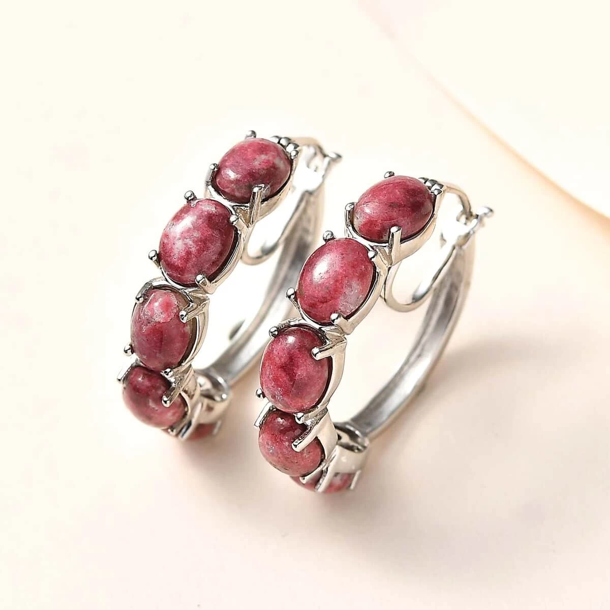 Karis Norwegian Thulite Hoop Earrings In Platinum Bond 12.25 Ctw 4 Karis Norwegian Thulite Hoop Earrings In Platinum Bond 12.25 Ctw - Image 2