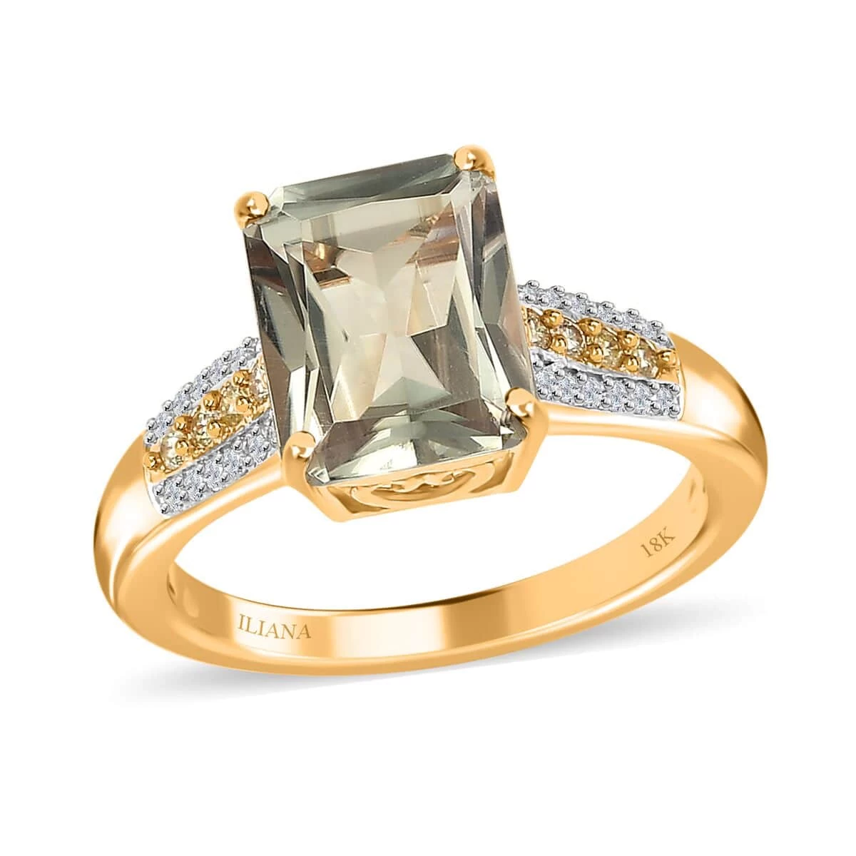 Iliana 18K Yellow Gold Radiant Cut AAA Turkizite, SI Natural Yellow And White Diamond Ring 4.15 Grams 4.10 Ctw 3 Iliana 18K Yellow Gold Radiant Cut AAA Turkizite, SI Natural Yellow And White Diamond Ring 4.15 Grams 4.10 Ctw