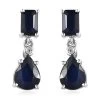 Madagascar Blue Sapphire (DF) And White Zircon Drop Earrings In Platinum Over Sterling Silver 3.90 Ctw -Jewelry store 7549557