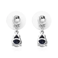 Madagascar Blue Sapphire (DF) And White Zircon Drop Earrings In Platinum Over Sterling Silver 3.90 Ctw -Jewelry store 7549557 3