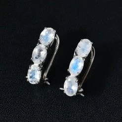 Premium Rainbow Moonstone Hoop Earrings In Platinum Over Sterling Silver 2.65 Ctw 6 Premium Rainbow Moonstone Hoop Earrings In Platinum Over Sterling Silver 2.65 Ctw -Jewelry store 7550065 1