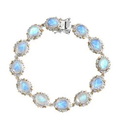 Premium Rainbow Moonstone Bracelet In Vermeil Yellow Gold And Platinum Over Sterling Silver (7.25 In) 21.85 Ctw