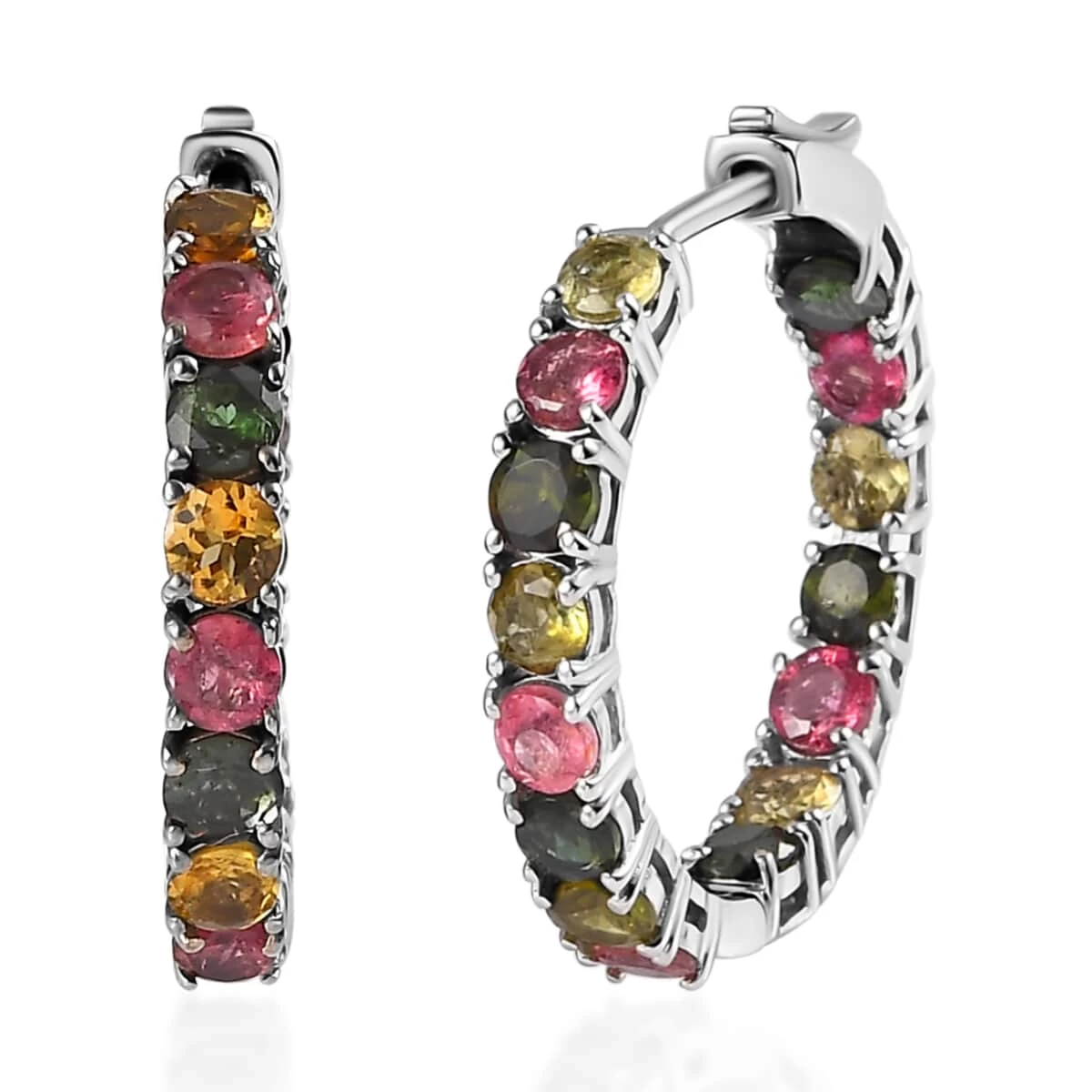 Multi-Tourmaline Inside Out Hoop Earrings In Platinum Over Sterling Silver 5.75 Ctw 3 Multi-Tourmaline Inside Out Hoop Earrings In Platinum Over Sterling Silver 5.75 Ctw