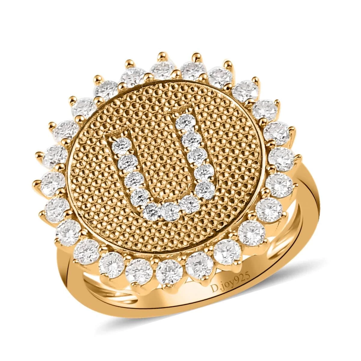 Moissanite Initial U Ring In Vermeil YG Over Sterling Silver 0.70 Ctw 3 Moissanite Initial U Ring In Vermeil YG Over Sterling Silver 0.70 Ctw