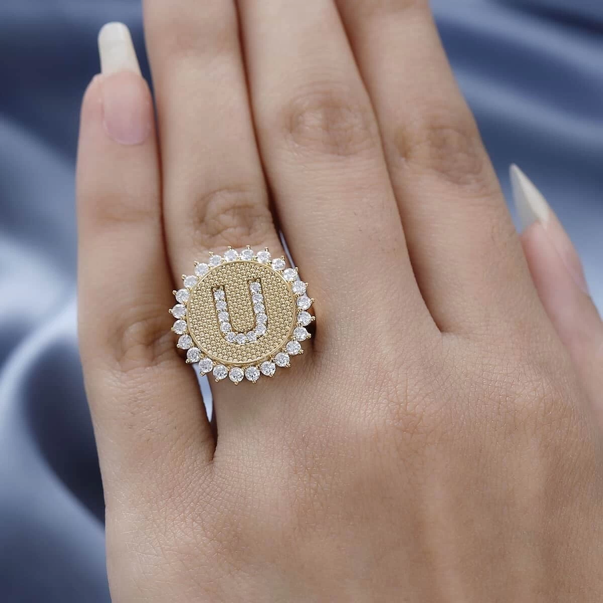 Moissanite Initial U Ring In Vermeil YG Over Sterling Silver 0.70 Ctw 5 Moissanite Initial U Ring In Vermeil YG Over Sterling Silver 0.70 Ctw - Image 3