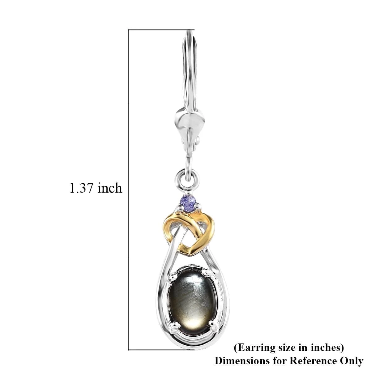 Bankacha Natural Black Star Sapphire And Tanzanite Dangling Earrings In Vermeil Yellow Gold And Platinum Over Sterling Silver 2.60 Ctw 7 Bankacha Natural Black Star Sapphire And Tanzanite Dangling Earrings In Vermeil Yellow Gold And Platinum Over Sterling Silver 2.60 Ctw - Image 5