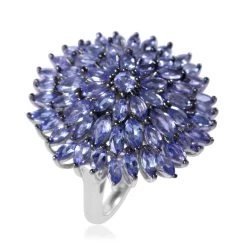 Tanzanite Floral Ring In Platinum Over Sterling Silver (Del. In 7-10 Days) 6.00 Ctw -Jewelry store 7553508 2