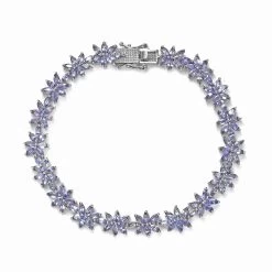 Tanzanite Floral Link Bracelet In Platinum Over Sterling Silver (8.00 In) 12.00 Ctw