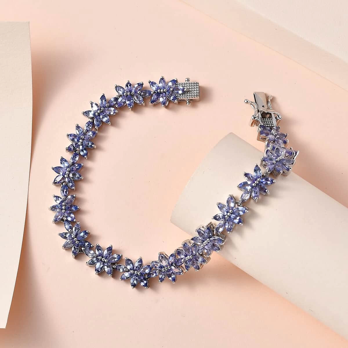 Tanzanite Floral Link Bracelet In Platinum Over Sterling Silver (8.00 In) 12.00 Ctw 4 Tanzanite Floral Link Bracelet In Platinum Over Sterling Silver (8.00 In) 12.00 Ctw - Image 2