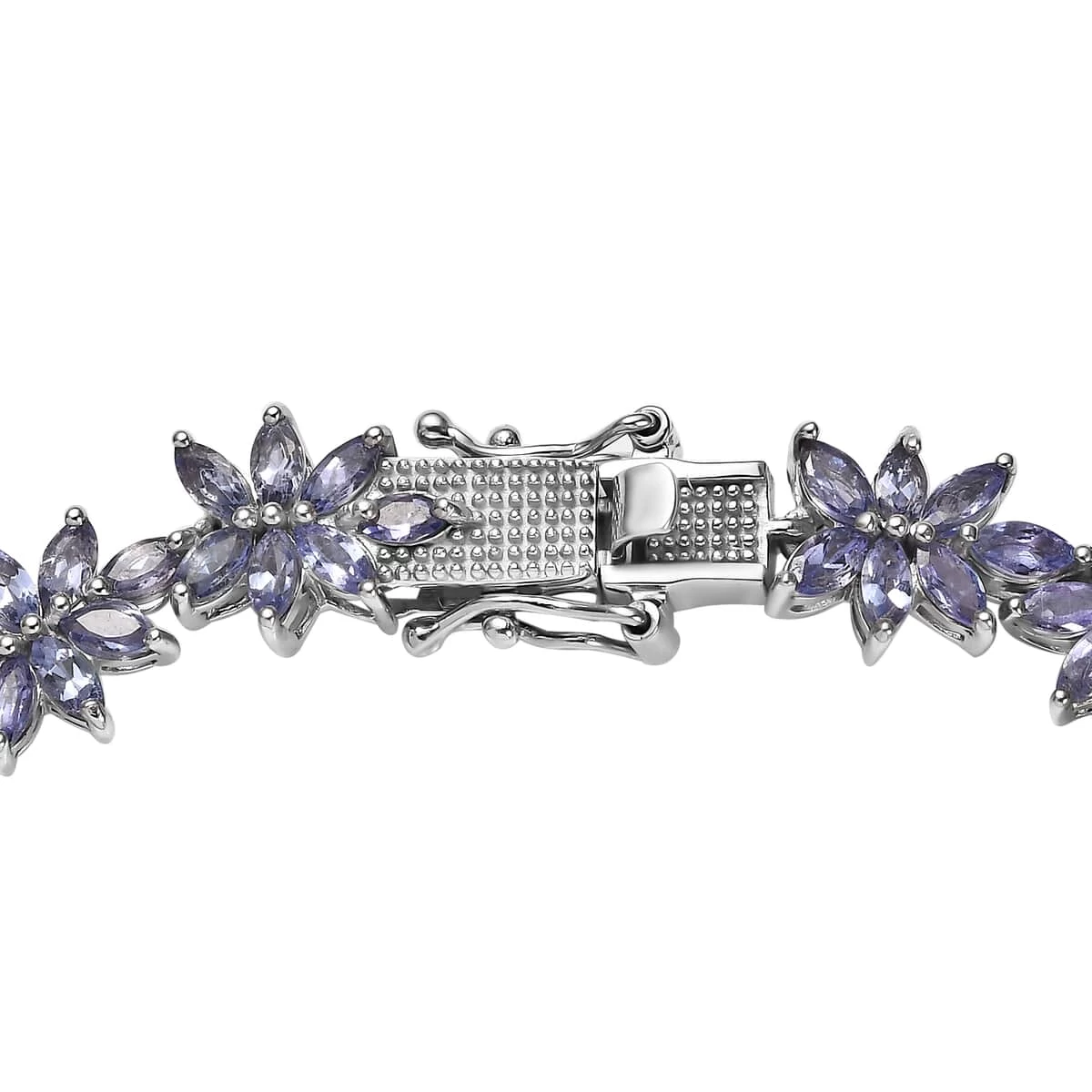 Tanzanite Floral Link Bracelet In Platinum Over Sterling Silver (8.00 In) 12.00 Ctw 6 Tanzanite Floral Link Bracelet In Platinum Over Sterling Silver (8.00 In) 12.00 Ctw - Image 4