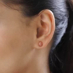 Oregon Sunrise Peach Opal Solitaire Stud Earrings In Vermeil Yellow Gold Over Sterling Silver 1.15 Ctw -Jewelry store 7553982 2