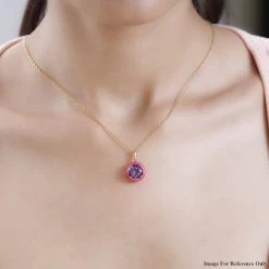 Doorbuster Amethyst And Moissanite Pink Enameled Pendant In Vermeil Yellow Gold Over Sterling Silver 3.60 Ctw 10 Doorbuster Amethyst And Moissanite Pink Enameled Pendant In Vermeil Yellow Gold Over Sterling Silver 3.60 Ctw -Jewelry store 7554315 2