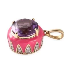 Doorbuster Amethyst And Moissanite Pink Enameled Pendant In Vermeil Yellow Gold Over Sterling Silver 3.60 Ctw 11 Doorbuster Amethyst And Moissanite Pink Enameled Pendant In Vermeil Yellow Gold Over Sterling Silver 3.60 Ctw -Jewelry store 7554315 3
