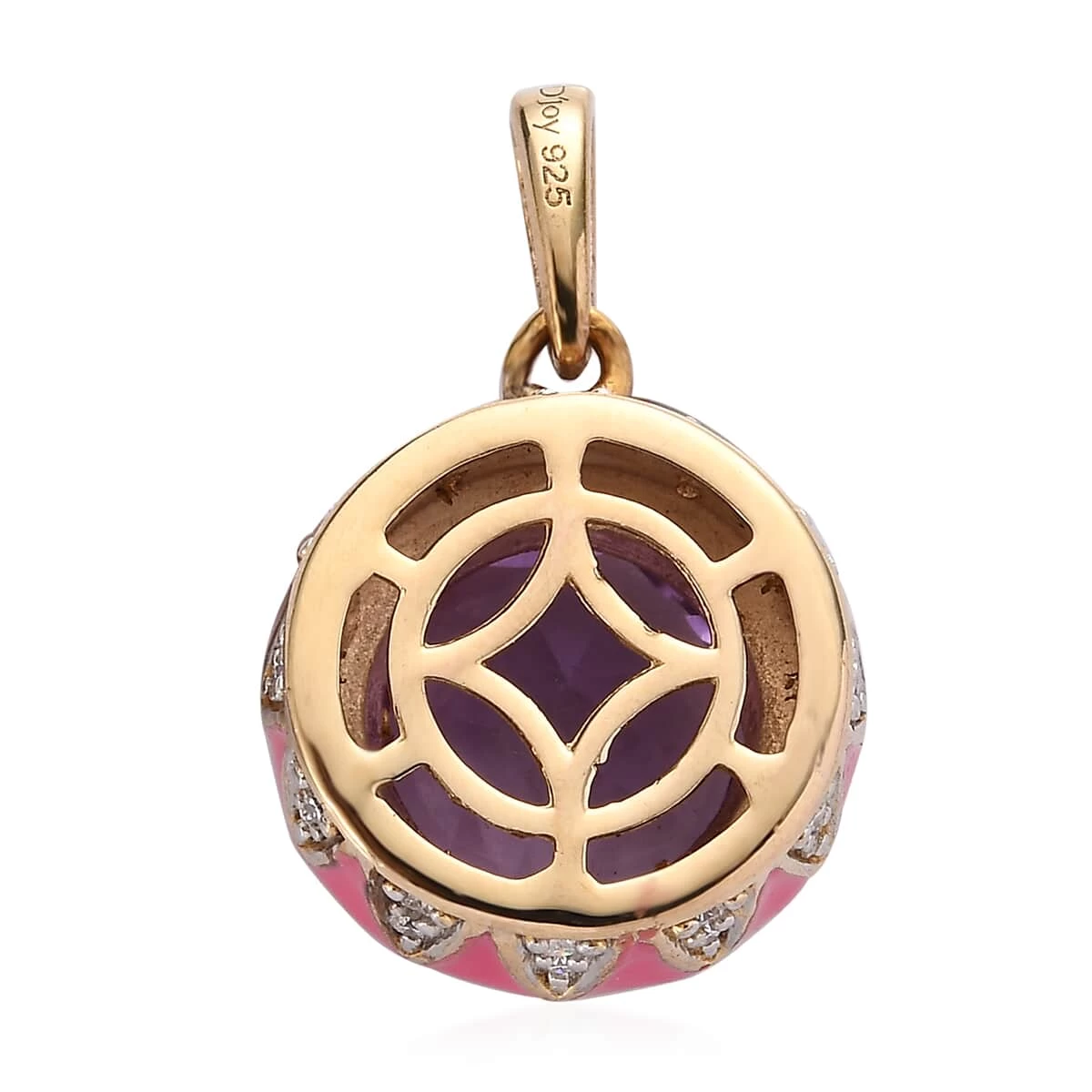 Doorbuster Amethyst And Moissanite Pink Enameled Pendant In Vermeil Yellow Gold Over Sterling Silver 3.60 Ctw 7 Doorbuster Amethyst And Moissanite Pink Enameled Pendant In Vermeil Yellow Gold Over Sterling Silver 3.60 Ctw - Image 5