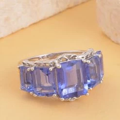 Color Change Fluorite (IR) 5 Stone Ring In Vermeil Yellow Gold And Platinum Over Sterling Silver 10.25 Ctw -Jewelry store 7554721 1