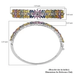 Multi Sapphire Floral Spray Bangle Bracelet In Platinum Over Sterling Silver (7.25 In) 14.15 Ctw -Jewelry store 7555276 5