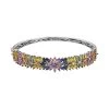 Multi Sapphire Floral Spray Bangle Bracelet In Platinum Over Sterling Silver (8.00 In) 14.15 Ctw