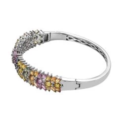 Multi Sapphire Floral Spray Bangle Bracelet In Platinum Over Sterling Silver (8.00 In) 14.15 Ctw -Jewelry store 7555319 3