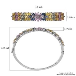 Multi Sapphire Floral Spray Bangle Bracelet In Platinum Over Sterling Silver (8.00 In) 14.15 Ctw -Jewelry store 7555319 5
